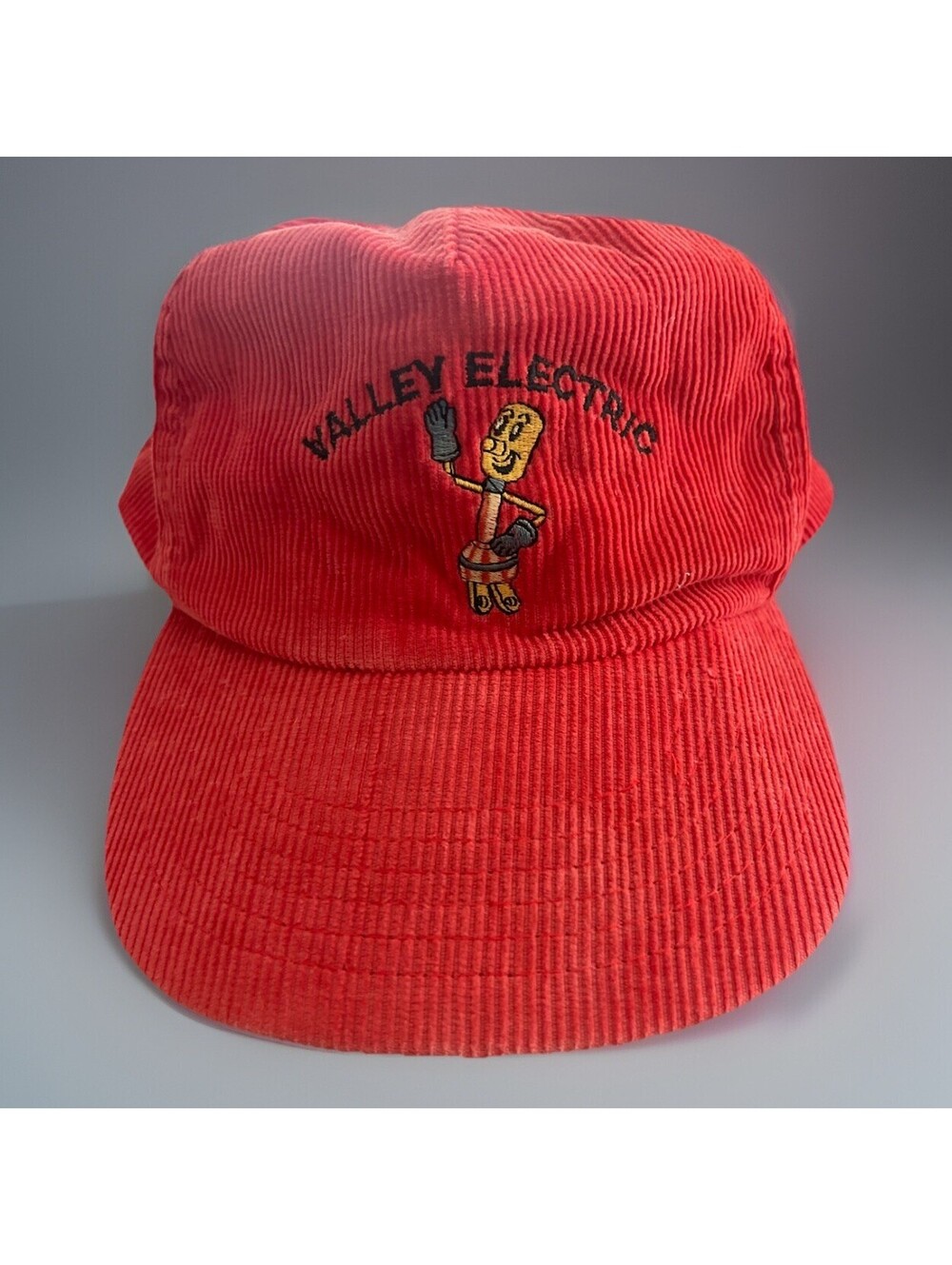 Vintage Snapback Corduroy Valley Electric Embroidered Character Faded Red Color